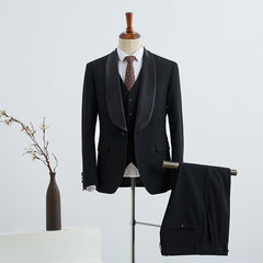 All Black 3 Pieces Slim Fit Wedding Suit For Grooms