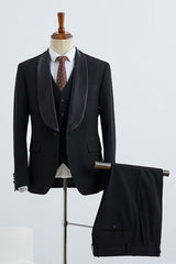All Black 3 Pieces Slim Fit Wedding Suit For Grooms