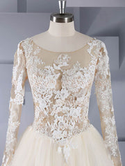 Alluring Illusion Tulle Ball Gown Wedding Dress With Lace Appliques