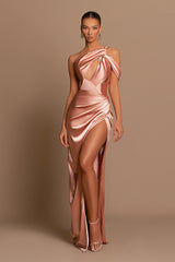 Amazing Dusty Rose One Shoulder Prom Dress With Split Fashion