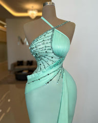 Amazing Mint Green Halter Sleeveless Ruffles Prom Dress With Sequins