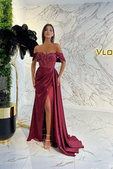 Amazing Off the Shoulder Sweetheart Prom Dress With Sequins Split