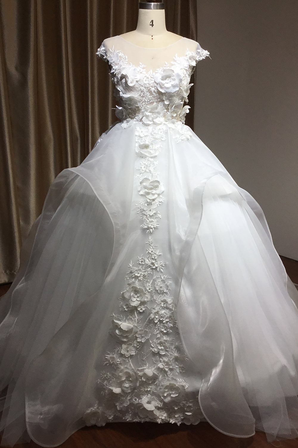 Appliques Flowers Wedding Dress Ball Gown Tulle-27dress