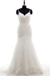 Appliques Spaghetti Strap Mermaid Wedding Dress On Sale-27dress