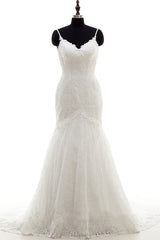 Appliques Spaghetti Strap Mermaid Wedding Dress On Sale-27dress