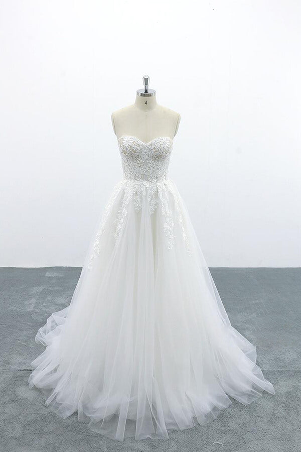 Appliques Strapless Tulle A-line Wedding Dress On Sale-27dress