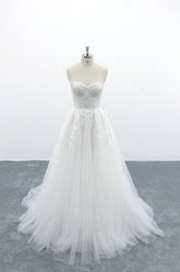 Appliques Strapless Tulle A-line Wedding Dress On Sale-27dress