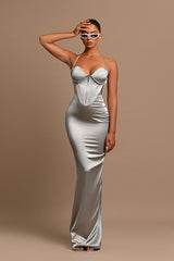 Attractive Sliver Halter Neck Sleeveless Tight Mermaid Prom Dress