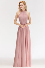 Dusty Rose Halter Chiffon A-Line Bridesmaid Dress