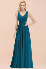 Teal V-Neck Chiffon A-Line Bridesmaid Dress