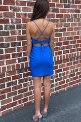 Simple Fuchsia Lace-Up Back Tight Short Homecoming Dress