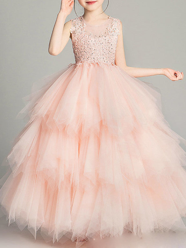 Ball Gown Chiffon Sleeveless Jewel Neck First Communion Flower Girl Dresses-27dress