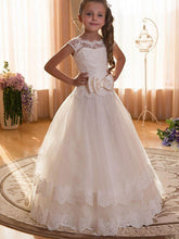 Ball Gown Chiffon Tulle Jewel Neck Wedding Birthday Pageant Flower Girl Dresses With Sleeves-27dress