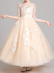 Ball Gown Jewel Neck Pageant Flower Girl Dresses With Sleeves-27dress