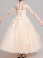 Ball Gown Jewel Neck Pageant Flower Girl Dresses With Sleeves-27dress