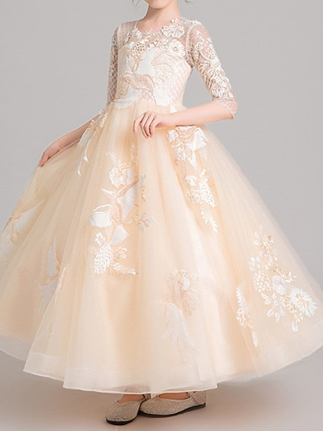 Ball Gown Jewel Neck Pageant Flower Girl Dresses With Sleeves-27dress