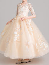 Ball Gown Jewel Neck Pageant Flower Girl Dresses With Sleeves-27dress