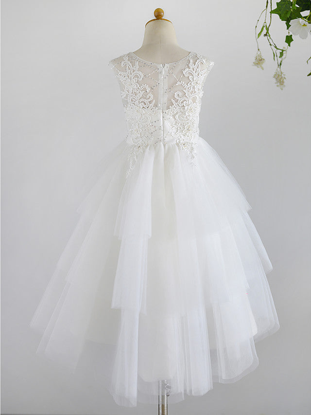 Ball Gown Lace Tulle Sleeveless Jewel Neck Asymmetrical Wedding First Communion Birthday Flower Girl Dresses-27dress