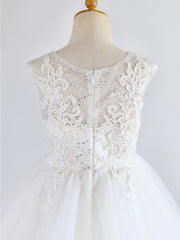 Ball Gown Lace Tulle Sleeveless Jewel Neck Asymmetrical Wedding First Communion Birthday Flower Girl Dresses-27dress