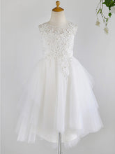 Ball Gown Lace Tulle Sleeveless Jewel Neck Asymmetrical Wedding First Communion Birthday Flower Girl Dresses-27dress