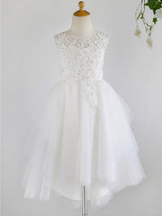 Ball Gown Lace Tulle Sleeveless Jewel Neck Asymmetrical Wedding First Communion Birthday Flower Girl Dresses-27dress