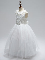 Ball Gown Lace Tulle Sleeveless Jewel Neck First Communion Long Flower Girl Dresses-27dress