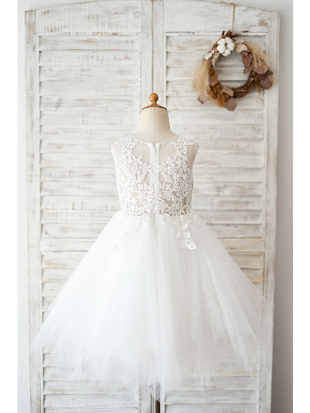 Ball Gown Lace Tulle Sleeveless Jewel Neck Wedding Birthday Flower Girl Dresses-27dress