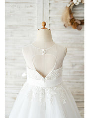 Ball Gown Lace Tulle Sleeveless Jewel Neck Wedding Birthday Flower Girl Dresses-27dress