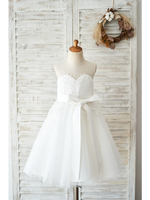 Ball Gown Lace Tulle Sleeveless Jewel Neck Wedding Birthday Flower Girl Dresses-27dress