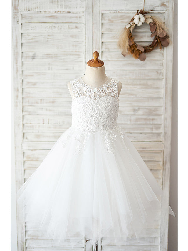 Ball Gown Lace Tulle Sleeveless Jewel Neck Wedding Birthday Flower Girl Dresses-27dress