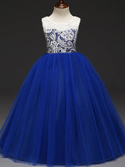 Ball Gown Lace Tulle Sleeveless Jewel Neck Wedding Party Flower Girl Dresses-27dress