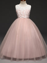 Ball Gown Lace Tulle Sleeveless Jewel Neck Wedding Party Flower Girl Dresses-27dress