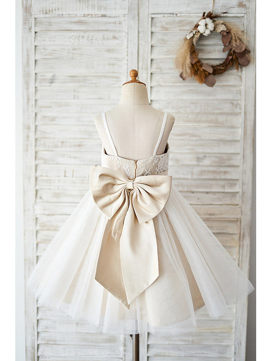 Ball Gown Lace Tulle Sleeveless Spaghetti Strap Wedding Birthday Flower Girl Dresses-27dress