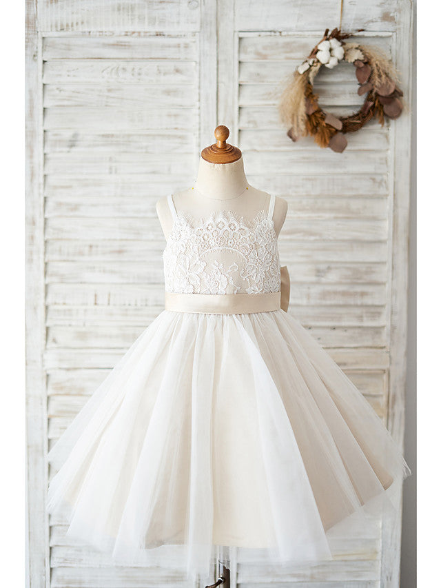 Ball Gown Lace Tulle Sleeveless Spaghetti Strap Wedding Birthday Flower Girl Dresses-27dress