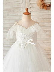 Ball Gown Lace Tulle Sleeveless V Neck Wedding Birthday Flower Girl Dresses-27dress