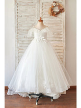 Ball Gown Lace Tulle Sleeveless V Neck Wedding Birthday Flower Girl Dresses-27dress