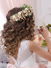 Ball Gown Lace Tulle Sweep Brush Train Wedding Party Flower Girl Dresses-27dress