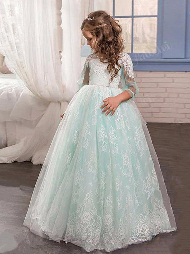 Ball Gown Jewel Neck Lace Tulle Long Appliques Flower Girl Dresses wit 27dress Ball Gown Jewel Neck Lace Tulle Long Appliques Flower Girl Dresses wit 27dress