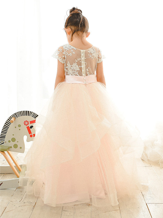 Ball Gown Lace Tulle Wedding Birthday Pageant Flower Girl Dresses-27dress