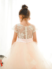Ball Gown Lace Tulle Wedding Birthday Pageant Flower Girl Dresses-27dress