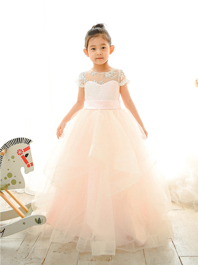 Ball Gown Lace Tulle Wedding Birthday Pageant Flower Girl Dresses-27dress