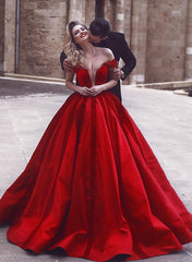 Ball-Gown Off-the-Shoulder Prom Dress - Satin Sweep Train-27dress