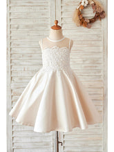 Ball Gown Satin Sleeveless Jewel Neck Wedding Birthday Flower Girl Dresses-27dress