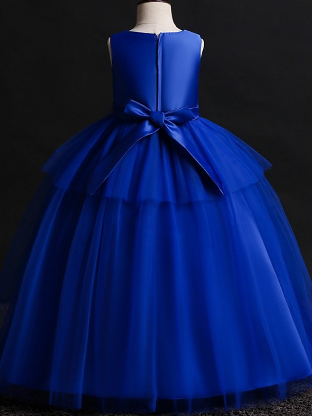 Ball Gown Satin Tulle Sleeveless Jewel Neck Wedding Party Flower Girl Dresses-27dress