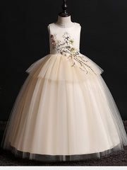 Ball Gown Satin Tulle Sleeveless Jewel Neck Wedding Party Flower Girl Dresses-27dress