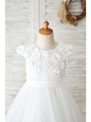 Ball Gown Satin Tulle Wedding Birthday Flower Girl Dresses-27Dress