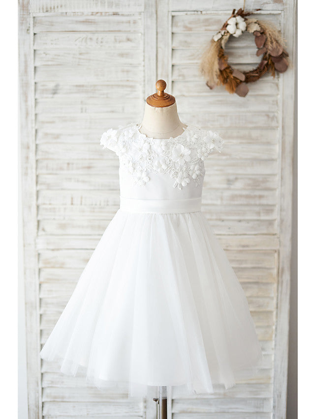 Ball Gown Satin Tulle Wedding Birthday Flower Girl Dresses-27Dress