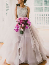 Ball Gown Scoop Neck Organza Sweep Train Wedding Dresses With Beading