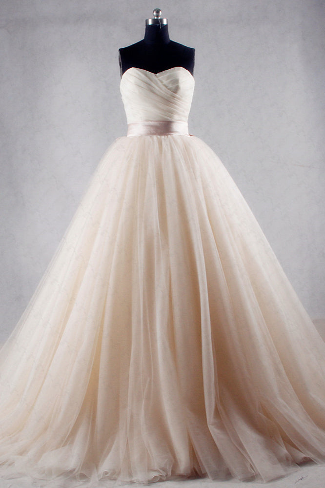 Ball Gown Strapless Sweetheart Tulle Wedding Dress Sweetheart Sleeveless Ruffles Bridal Gowns Online-27dress