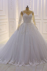 Ball Gown Tulle Appliqus Wedding Dress Long Sleeves Jewel Beading Ruffles Bridal Gowns On Sale-27dress